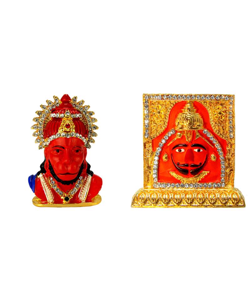 Lord Hanuman Bajrang-Bali Face Salasar Dham Balaji Combo Set of 2 Idol Statue for Home Office Shop Car Dashboard & Gift