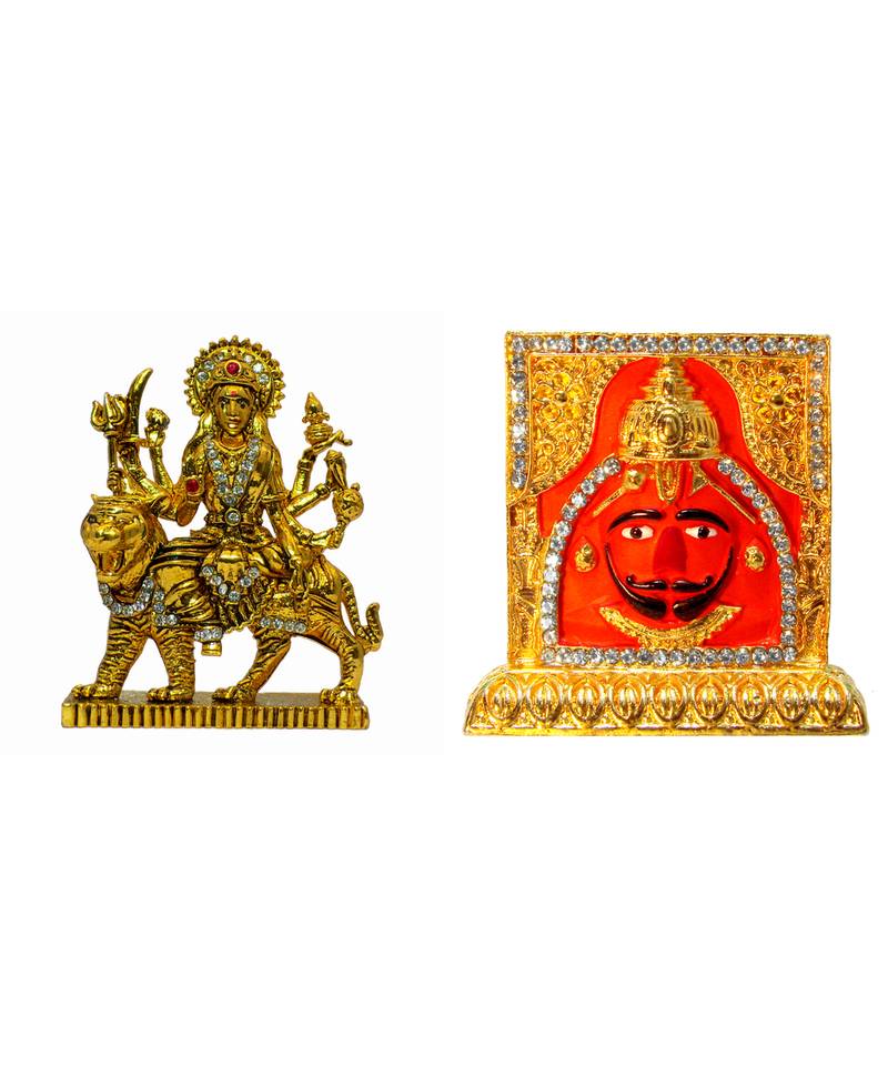 Maa Durga, Vaishno Devi, Sherawali Mata Salasar Dham Balaji Set of 2 Idol Statue for Home Office Car Dashboard & Gift