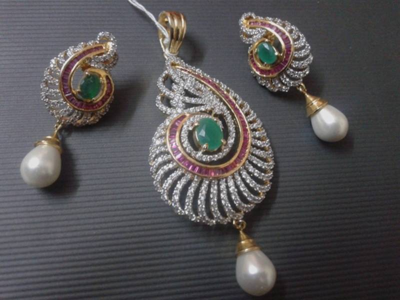 stylish american diamond pendant set 