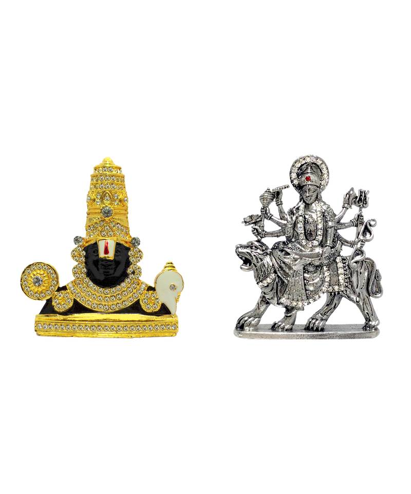 Lord Venkateswara God Tirupati Balaji Maa Durga of Vaishno Devi, Sherawali Mata (antique style) Set 2 Idols