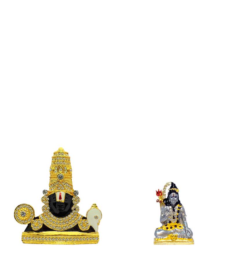 Lord Venkateswara God Tirupati Balaji Shiva doing meditation (multicolour-Small) Set of 2 Idols