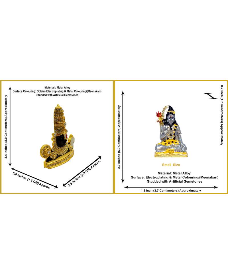 Lord Venkateswara God Tirupati Balaji Shiva doing meditation (multicolour-Small) Set of 2 Idols