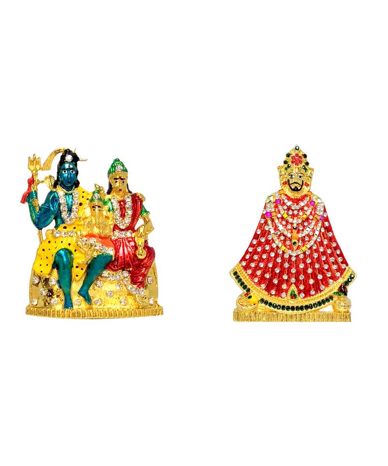 Shiva Family Lord Shiv Parivar Multicolour Khatu Shyam Ji Set of 2 Idol Statue for Home Office Car Dashboard & Gift