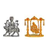 Maa Durga of Vaishno Devi, Sherawali Mata Murti (antique style) Lord RadhaKrishna on Swing Set 2 Idol Statue