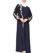 ENTIRE Creep Fabric Embroidered Abaya with Hijab Blue Color for Girls, Ladies, Women, Burkha