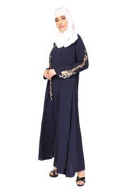 ENTIRE Creep Fabric Embroidered Abaya with Hijab Blue Color for Girls, Ladies, Women, Burkha 3