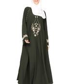 ENTIRE Creep Fabric Embroidered Abaya with Hijab Olive Green Color for Girls, Ladies, Women, Burkha