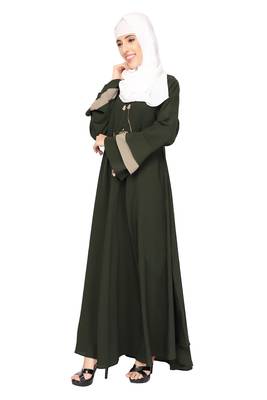 ENTIRE Creep Fabric Embroidered Abaya with Hijab Olive Green Color for Girls, Ladies, Women, Burkha 3