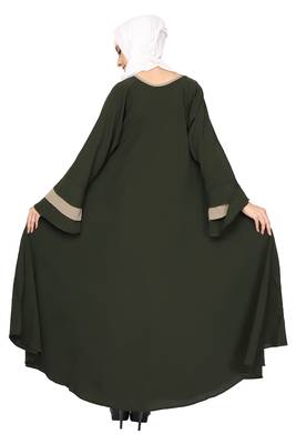 ENTIRE Creep Fabric Embroidered Abaya with Hijab Olive Green Color for Girls, Ladies, Women, Burkha 4