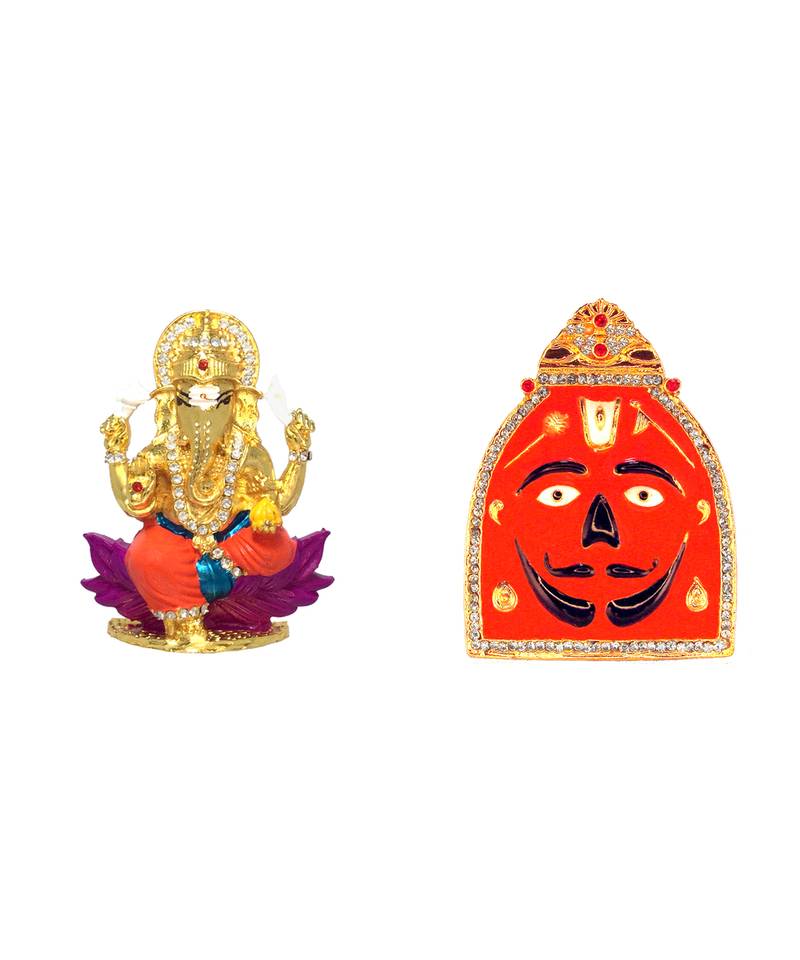 Lord Ganesha on Lotus Flower Murti Salasar Dham Balaji Set of 2 Idol Statue for Home Office Shop Car Dashboard & Gift