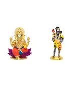 Lord Ganesha on Lotus Flower Murti Shiva Holding Holy Trident (Small Size) Set of 2 Idol Statue for Home Office & Car