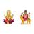 Lord Ganesha on Lotus Flower Murti Mata Sherawali (Multicolor) Small Size Set of 2 Idol Statue for Home Office & Car