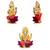 Lord Ganesha on Lotus Flower Murti Mata Sherawali (Multicolor) Small Size Set of 2 Idol Statue for Home Office & Car