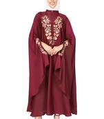 ENTIRE Creep Fabric Embroidered Kaftan Abaya with Hijab Maroon Color for Girls, Ladies, Women, Burkha