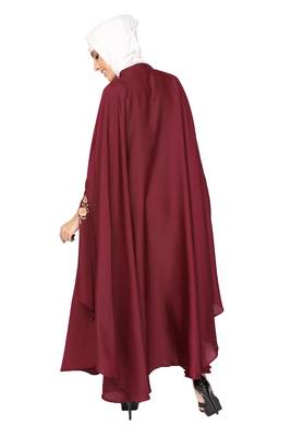 ENTIRE Creep Fabric Embroidered Kaftan Abaya with Hijab Maroon Color for Girls, Ladies, Women, Burkha 4