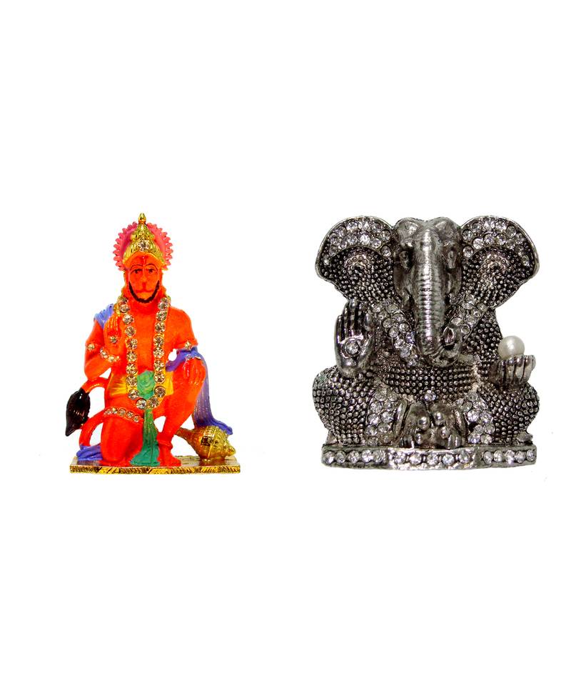 Lord Hanuman Bajrang bali Blessing Murti Antique Style God Ganesh or Ganesha (antique style) Set of 2 Idols