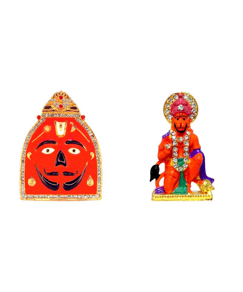 Salasar Dham Balaji Lord Hanuman Blessing (Small Size) Set of 2 Idol Statue for Home Office Shop Car Dashboard & Gift