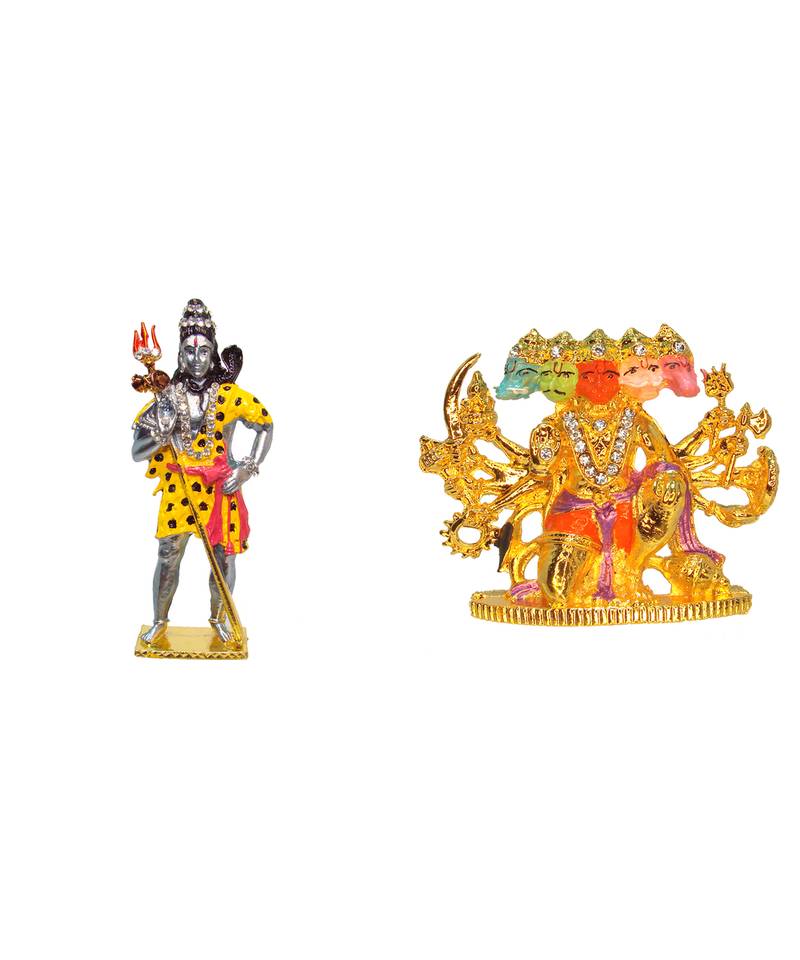 Lord Shiva Holding Holy Trident Panchmukhi Hanuman Combo Set of 2 Idol Statue for Home Office Shop Car Dashboard & Gift