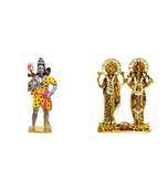 Lord Shiva Holding Holy Trident Lakshmi Ganesh Standing on Lotus Flover (antique style) Set of 2 Idol Statue