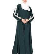 ENTIRE Creep Fabric Embroidered A-line Abaya with Hijab Rama Green Color for Girls, Ladies, Women, Burkha