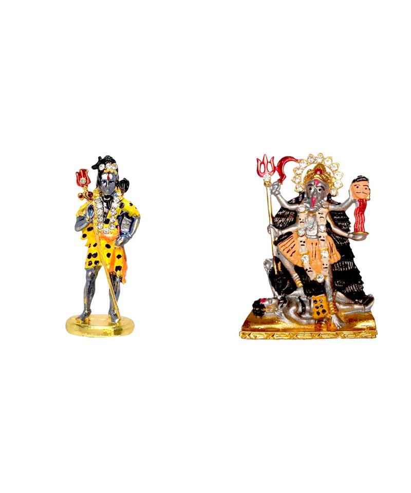Lord Shiva Holding Holy Trident (Small Size) Mata Kali Set of 2 Idol Statue for Home Office Shop Car Dashboard & Gift