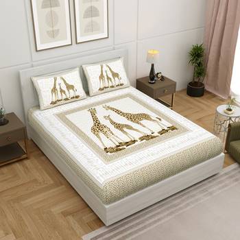 Vastravilla Rajasthani Jaipuri Prints King Size Cotton Bed Sheet For Double Bed With Two Pillow Cover Size 100 x 108 1