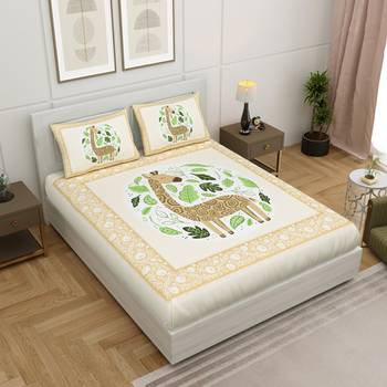 Vastravilla Rajasthani Jaipuri Prints King Size Cotton Bed Sheet For Double Bed With Two Pillow Cover Size 100 x 108 1