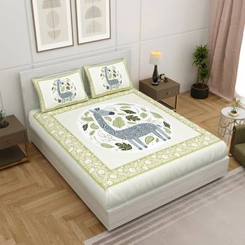 Vastravilla Rajasthani Jaipuri Prints King Size Cotton Bed Sheet For Double Bed With Two Pillow Cover Size 100 x 108 1