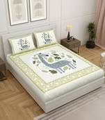 Vastravilla Rajasthani Jaipuri Prints King Size Cotton Bed Sheet For Double Bed With Two Pillow Cover Size 100 x 108