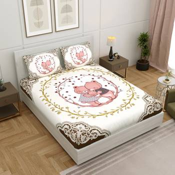 Vastravilla Rajasthani Jaipuri Prints King Size Cotton Bed Sheet For Double Bed With Two Pillow Cover Size 100 x 108 1