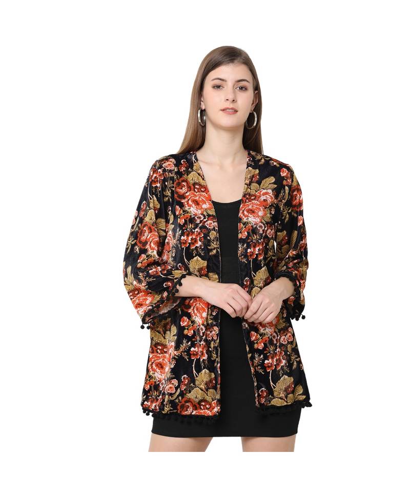 BLACK poly velvet Kimono