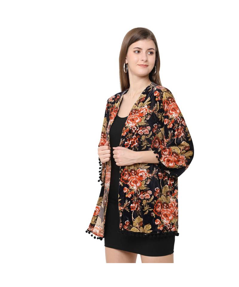 BLACK poly velvet Kimono