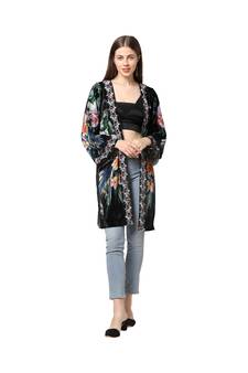 Multicolor poly velvet Kimono Jacket