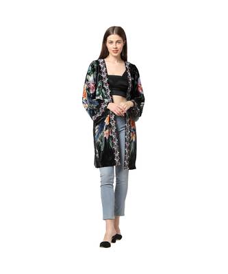 Multicolor poly velvet Kimono Jacket 1