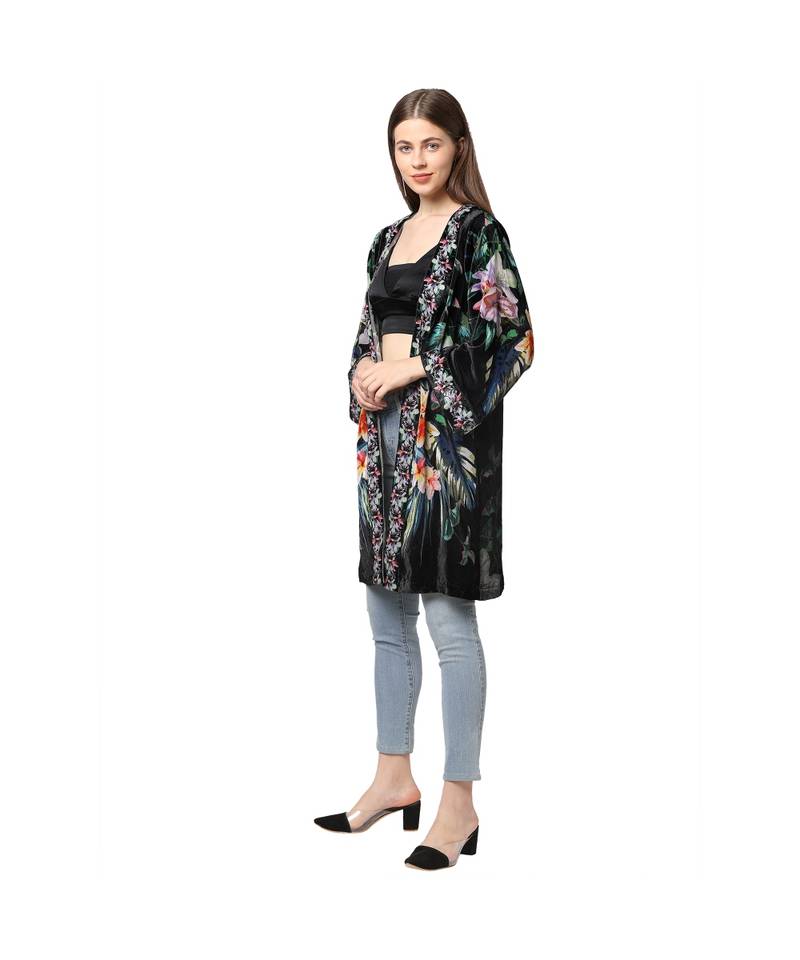 Multicolor poly velvet Kimono Jacket