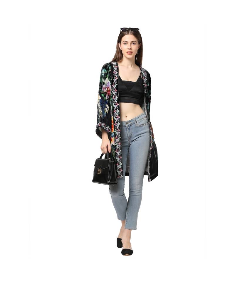 Multicolor poly velvet Kimono Jacket