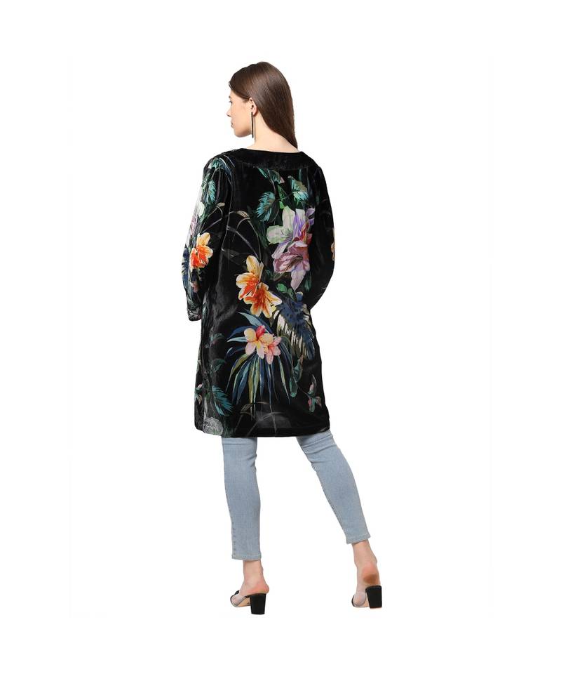 Multicolor poly velvet Kimono Jacket