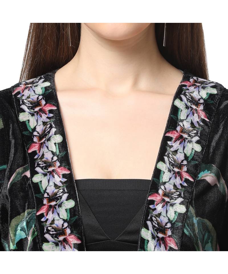 Multicolor poly velvet Kimono Jacket
