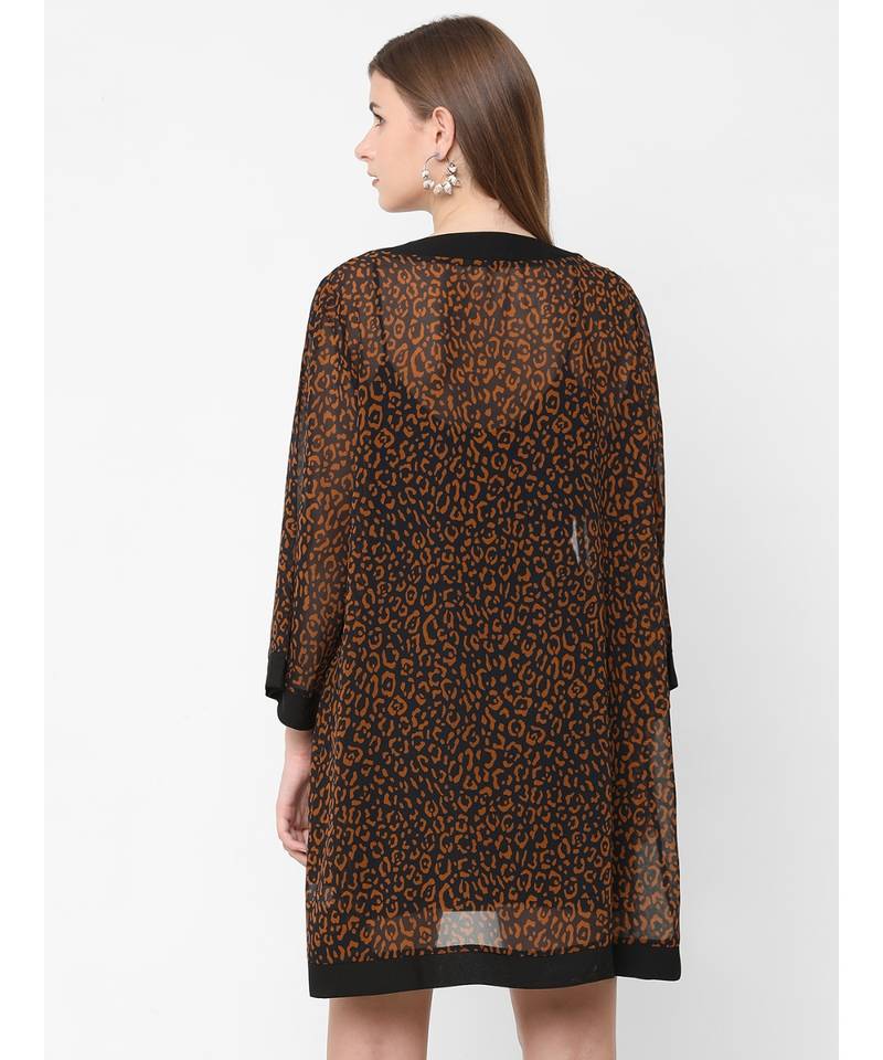 Brown Polyester Kimono