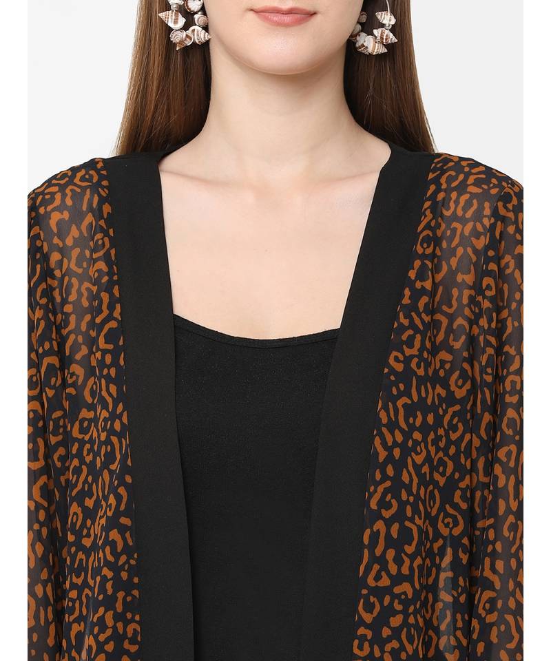 Brown Polyester Kimono