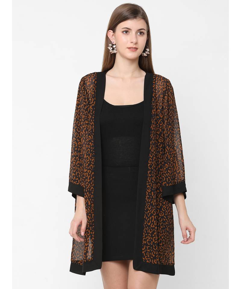 Brown Polyester Kimono