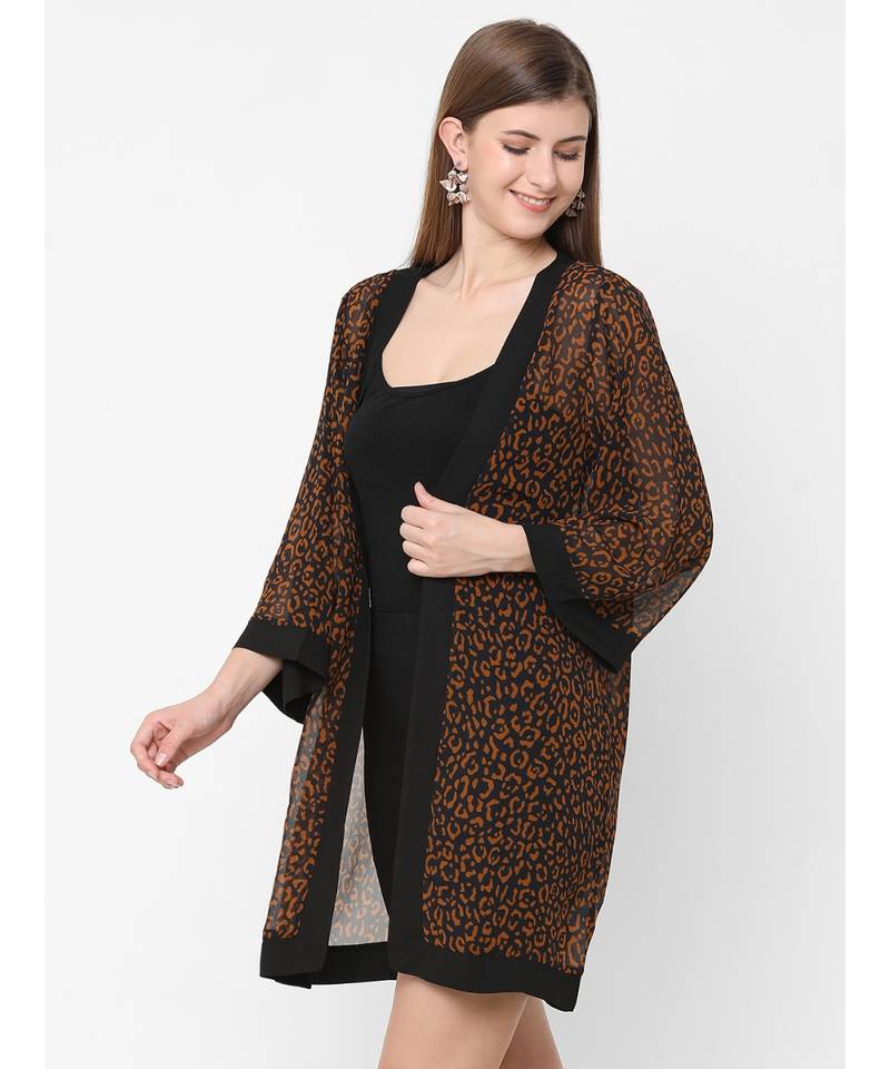 Brown Polyester Kimono