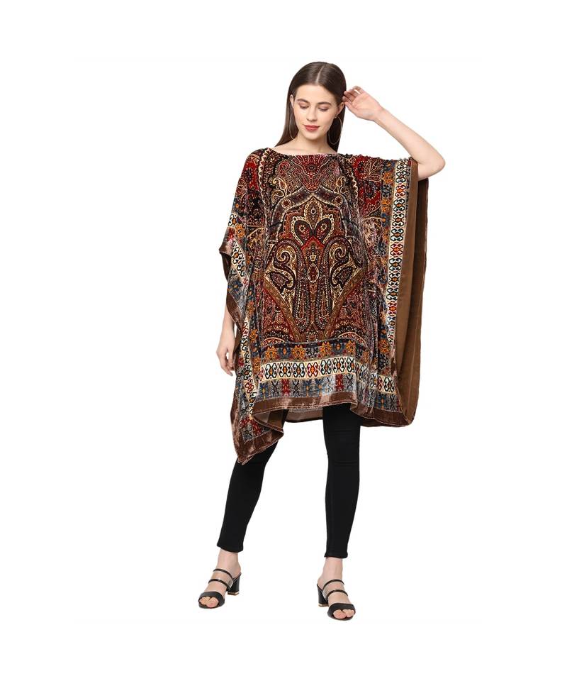 Multicolor silk viscose velvet Kaftan