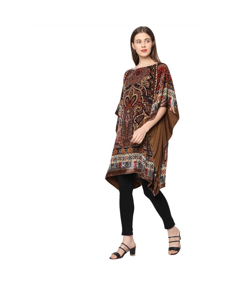 Multicolor silk viscose velvet Kaftan