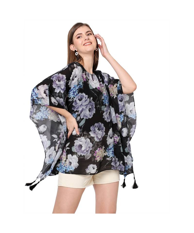 Black Multi Floral Print Kaftan Top