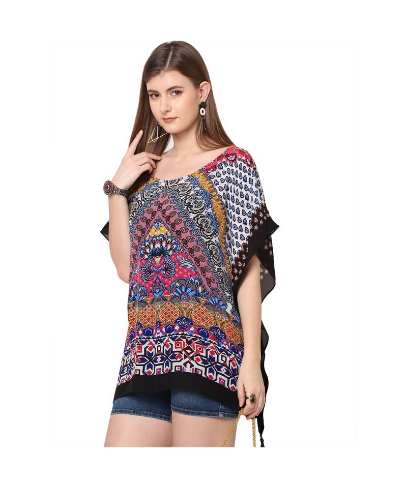 Multicolor Abstract Print Kaftan Top