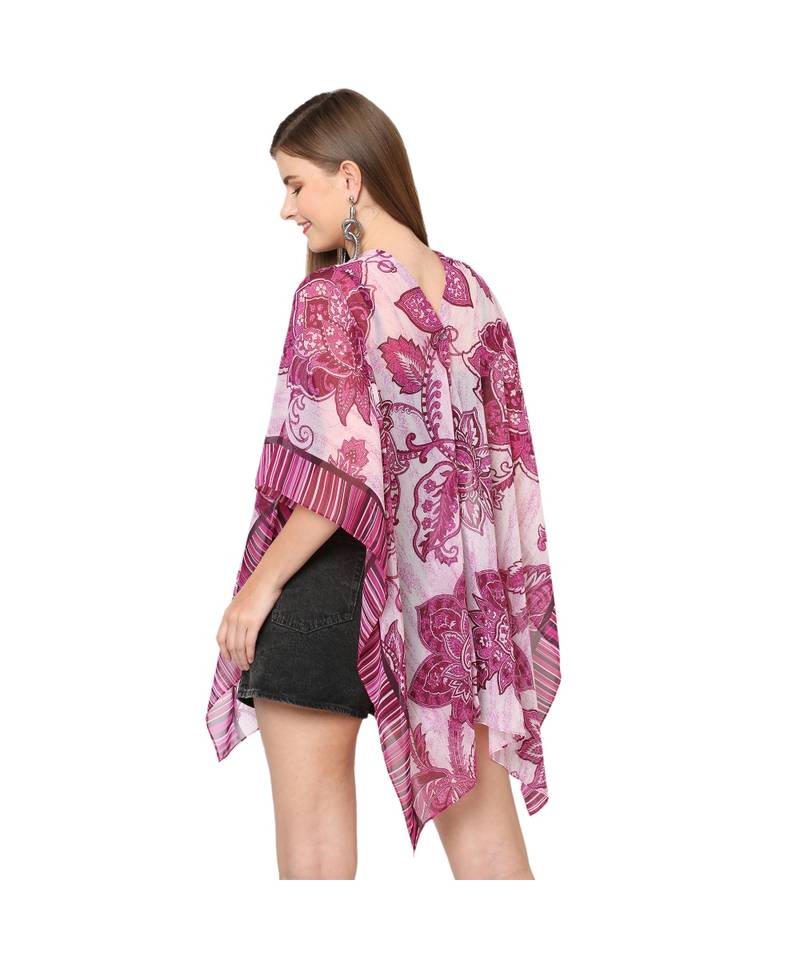 Pink And White Floral Print Multiway Button Poncho