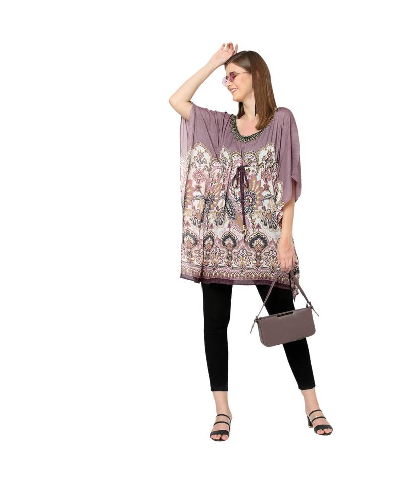 Lilac Paisley Print Front Tie Kaftan Tunic