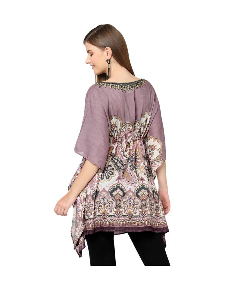 Lilac Paisley Print Front Tie Kaftan Tunic