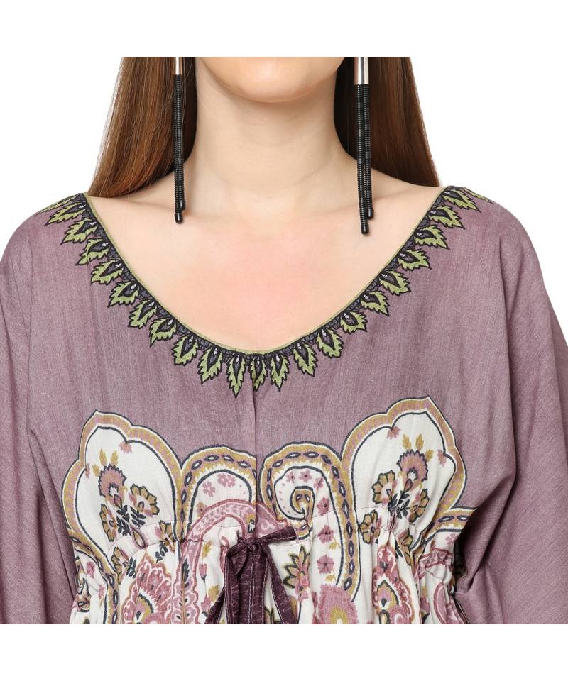 Lilac Paisley Print Front Tie Kaftan Tunic
